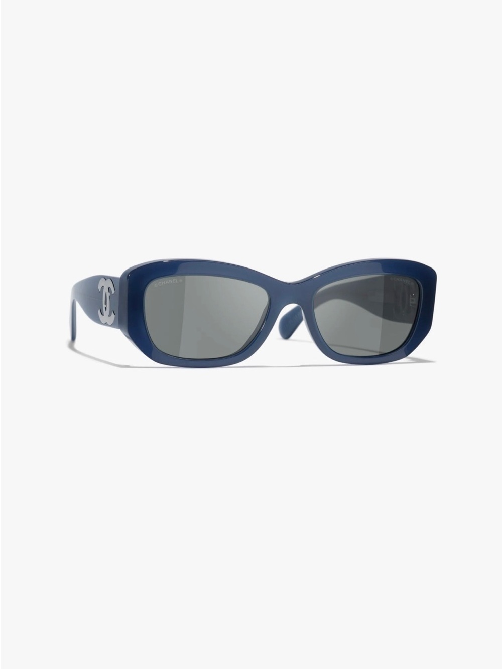 CHANEL Navy Blue Cat-Eye Women's Sunglasses with Silver Logo